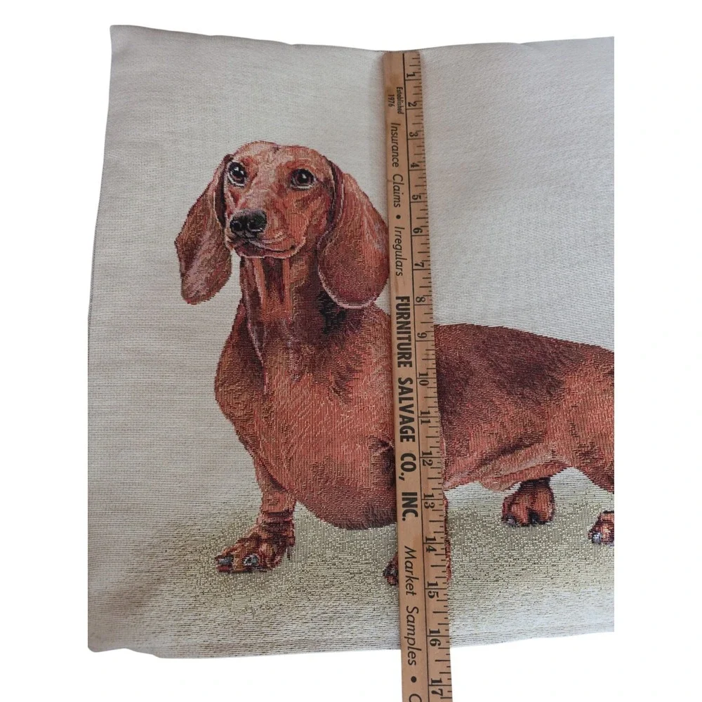Vtg European Tapestry Dachshund Pillow Cover 16x16 Pickles Wiener Dog Cushion